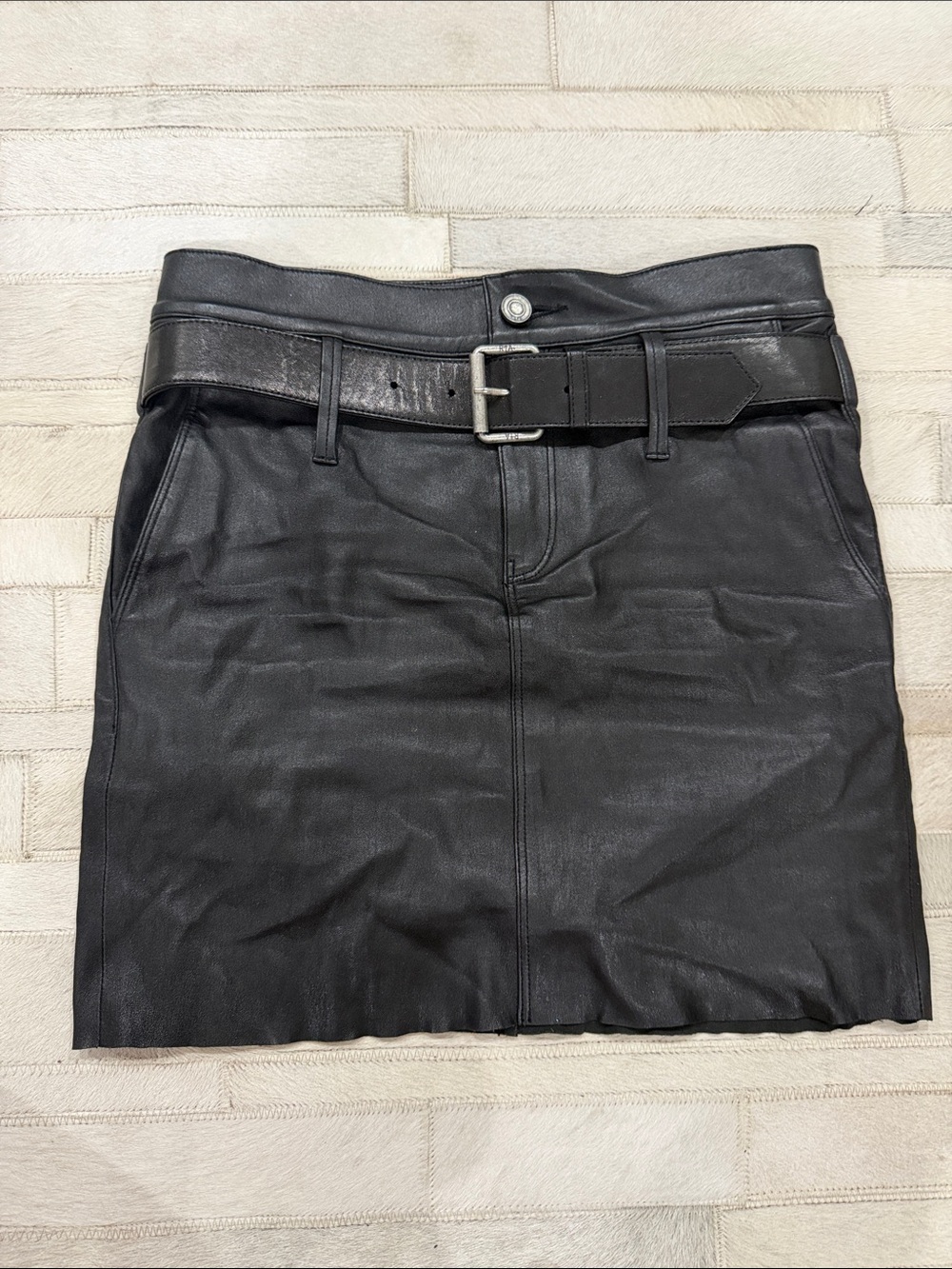 RtA Black Leather Mini Skirt with Belt insert